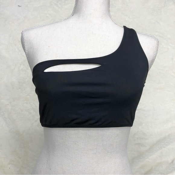 Nwot all sisters asymmetrical swim top one shoulder black cutout crop bikini - Picture 1 of 5
